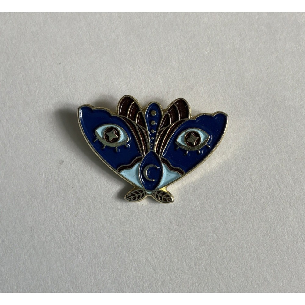 Celestial Moth Moon Butterfly Lapel Pin Hat Pinback Blue Gold Enamel Accessory